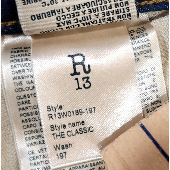 R13 The Classic straight leg Italy Jeans 28 Indigo R13W0189-197 distressed US 8 - Picture 11 of 16